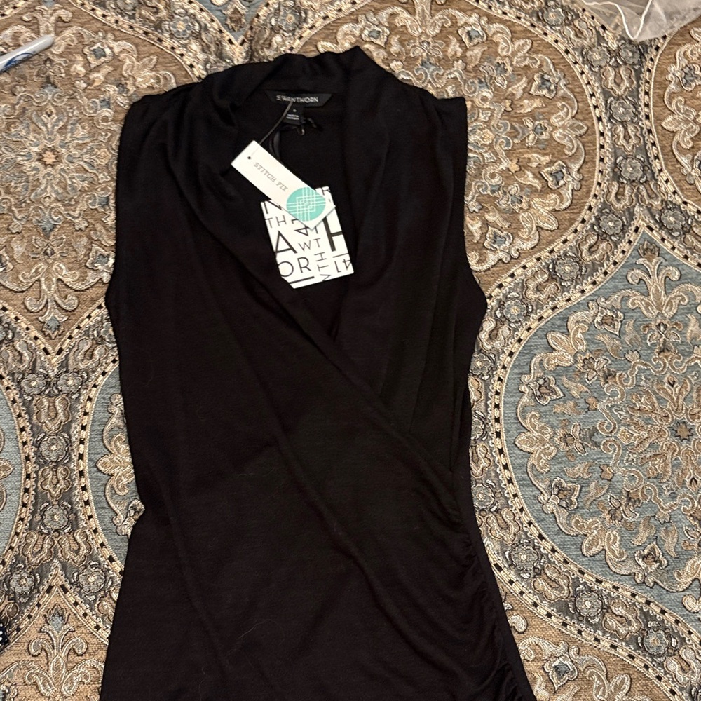 London Times Black Sleeveless Wrap Front Camisole